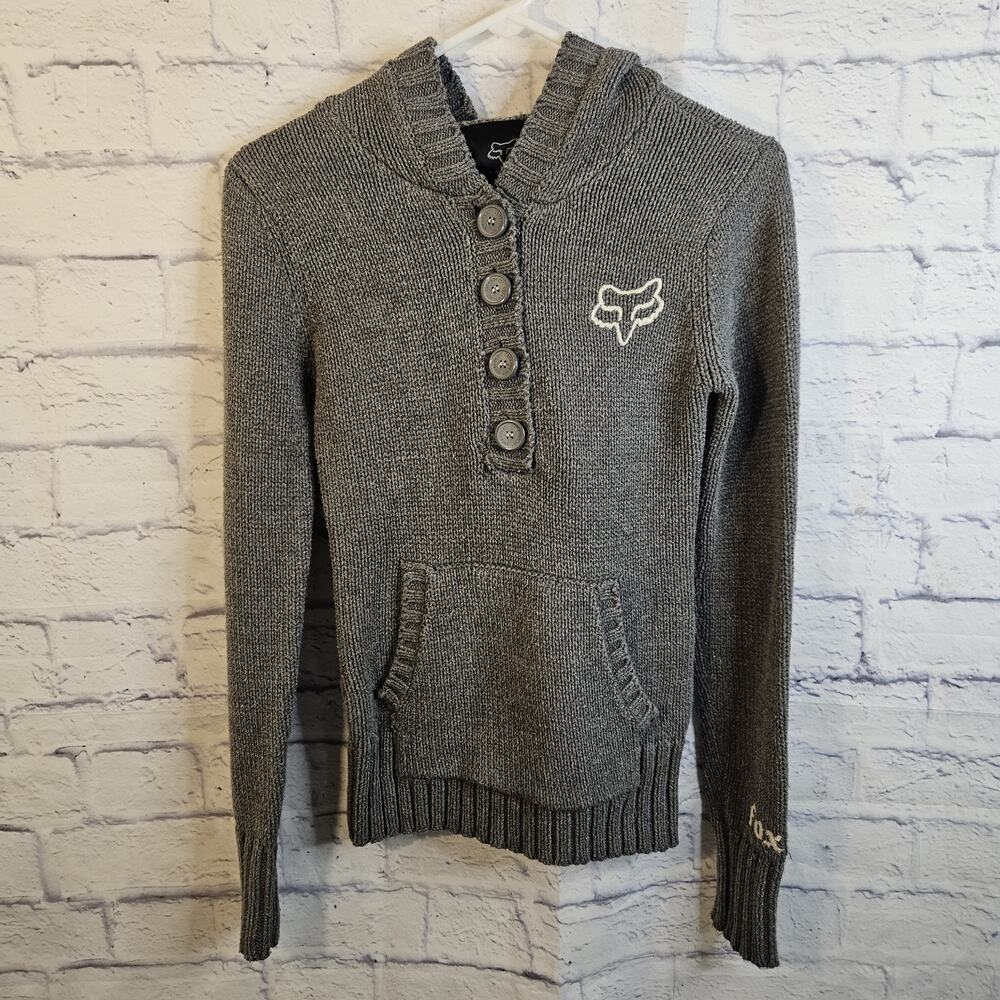 Fox Racing Girls women Grey Knitted Sweater sz Small Vintage Y2k